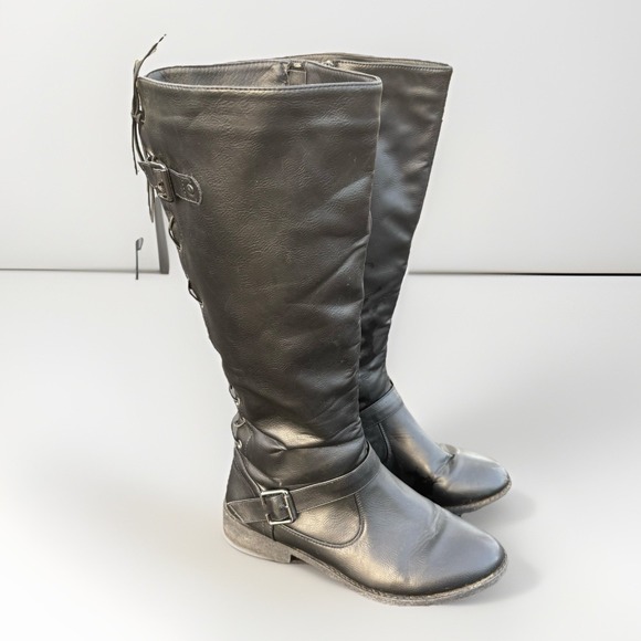 Wanted Shoes - Wanted Women's Black Size 9 Boots With Zipper Lace Up Buckle Accents LadyLuck